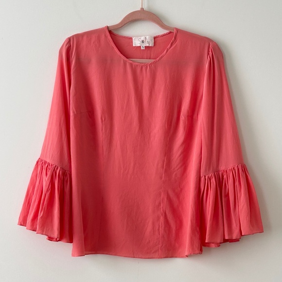 Soler London 100% Silk Pink Bell Sleeve Top Made In England - Picture 1 of 16
